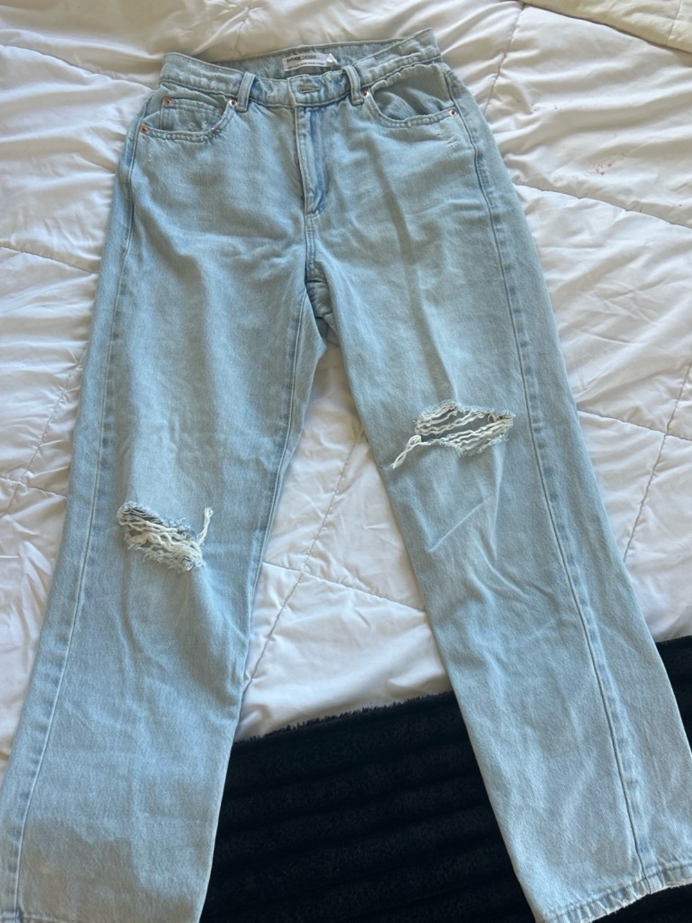 Garage Light Blue Distressed Straight-Leg Jeans